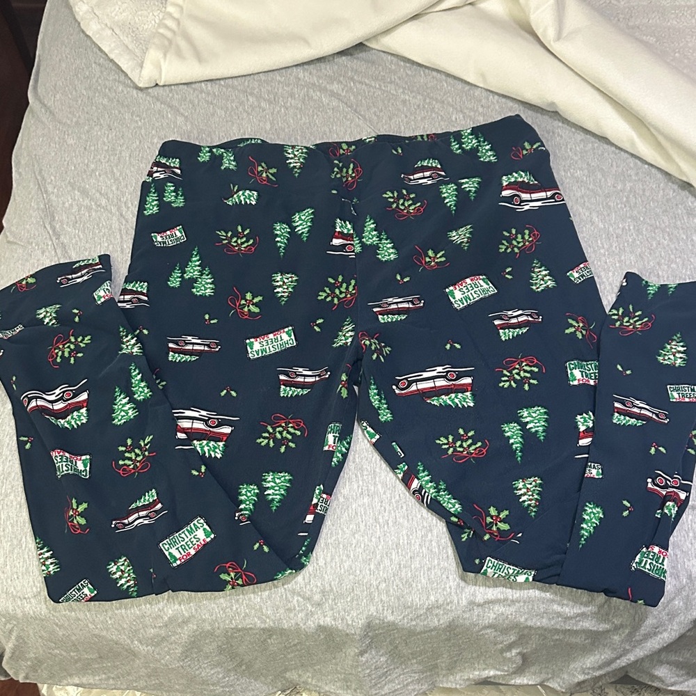 Time and Tru Navy Lounge Pants with Red and Green Holiday Accents